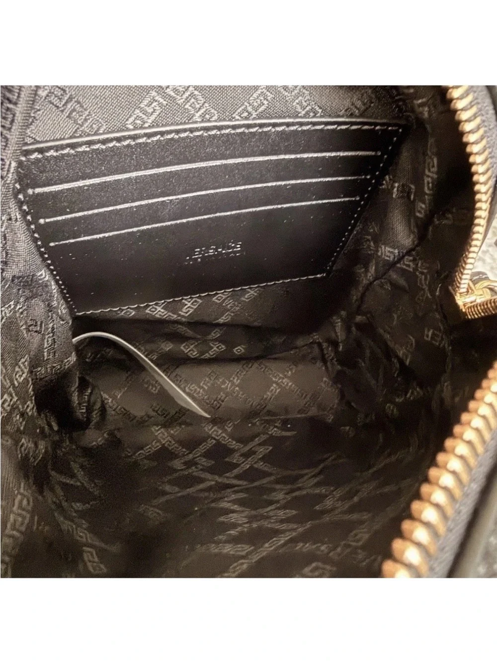 Versace Black Leather Messenger Crossbody with Gold Plaque